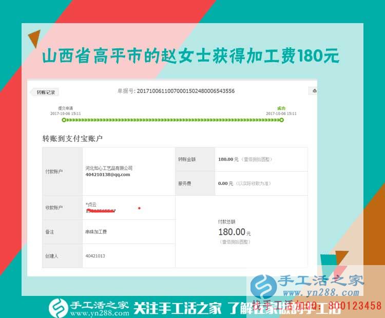 謝謝丈夫的推薦，幾年來山西高平趙女士一直在家做手工活之家的串珠繡賺錢(圖1)