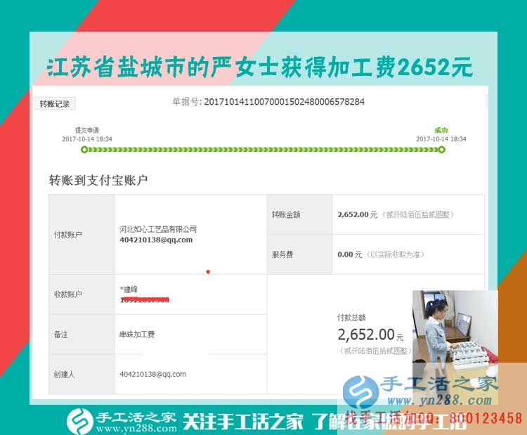 這次又得珠繡畫加工費2652元，口袋里有錢的江蘇鹽城嚴女士給孩子買！買！買！(圖1)